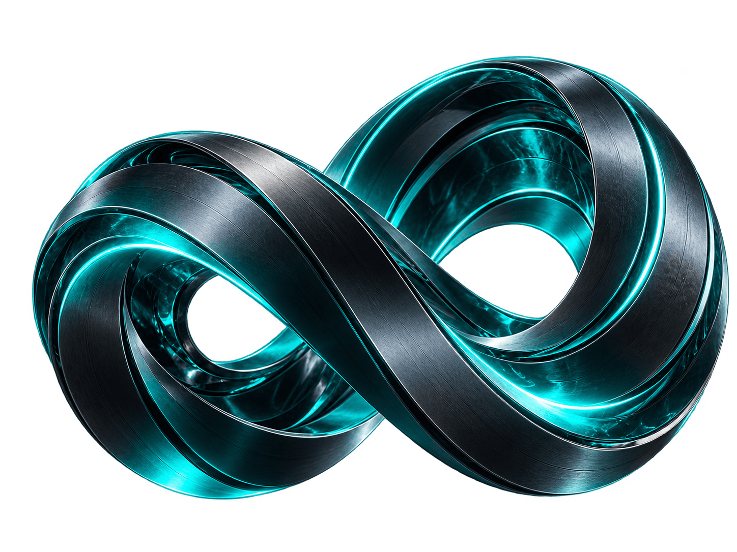 Cyan infinity loop sculpture representing continuous delivery and support